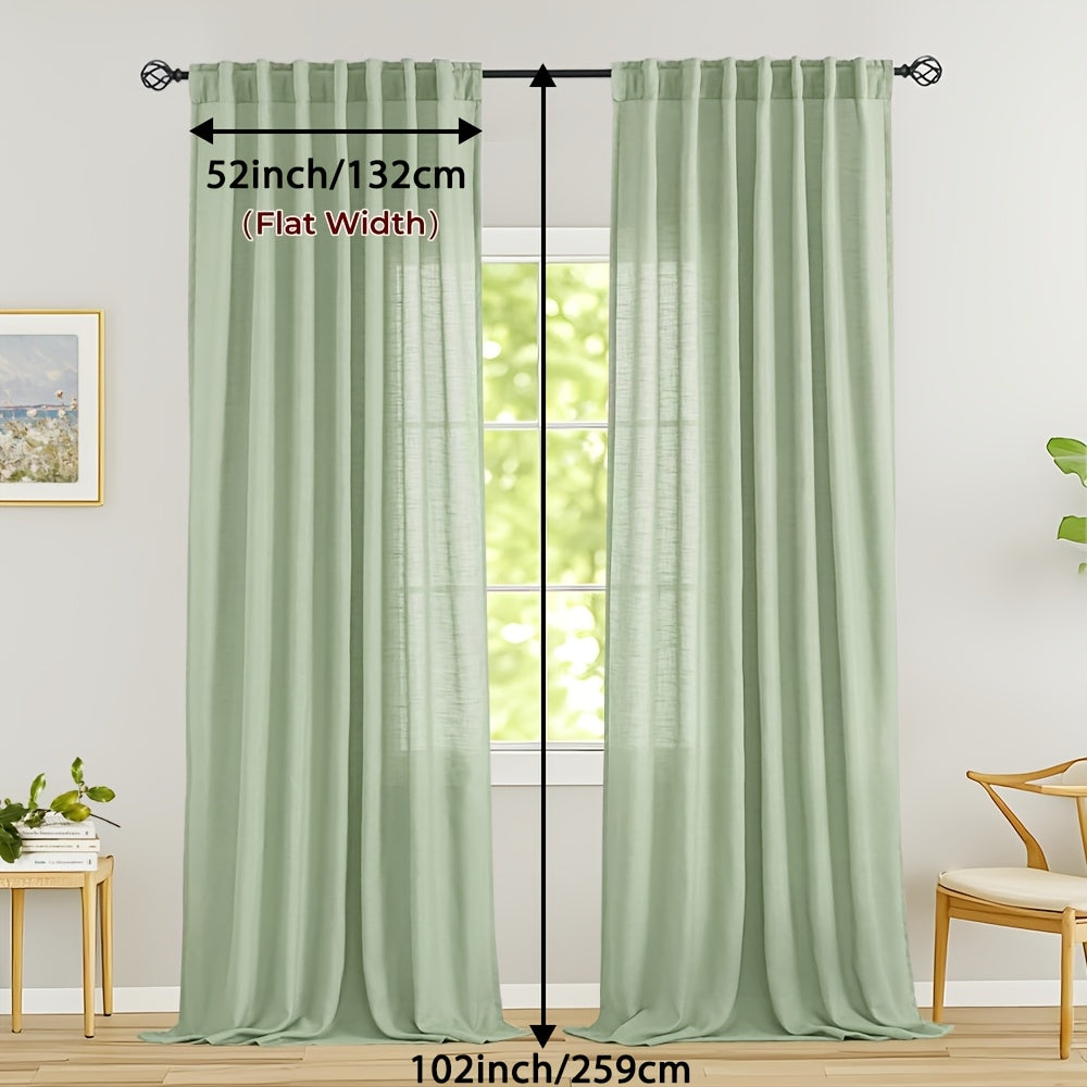 Rideaux voilage lin mélangé semi-transparents style classique (2 Panneaux)