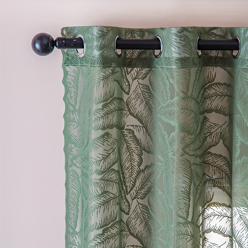 Rideau voilage vert à motifs feuilles ajouré avec œillets