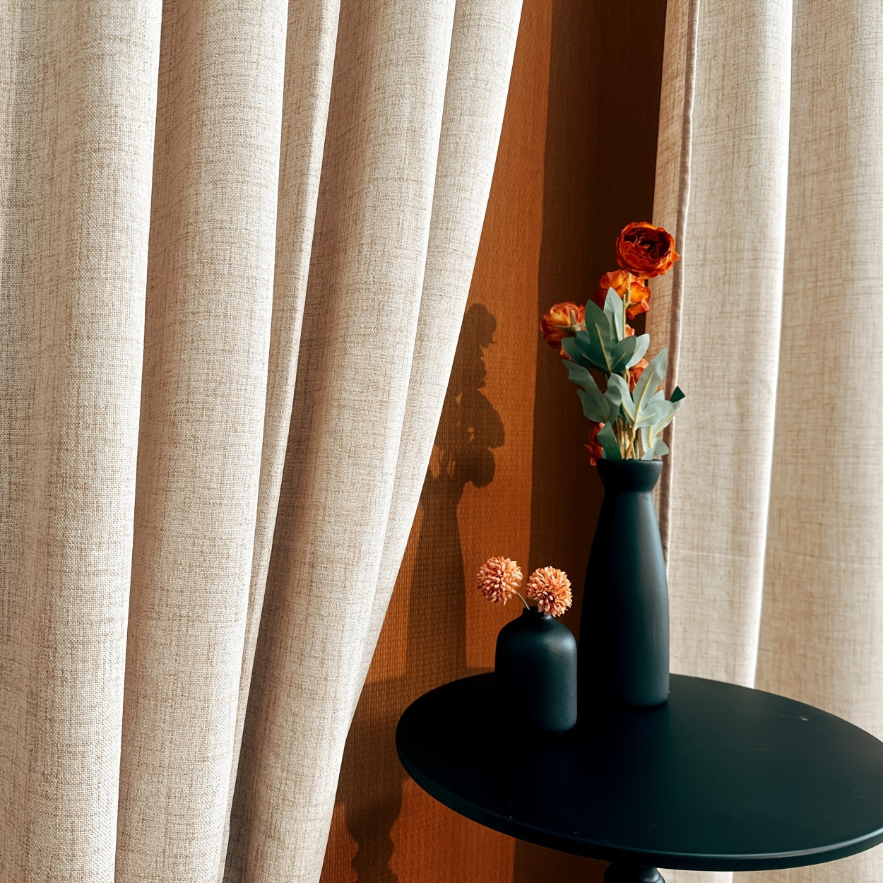 Rideaux tamisants effet lin unis en polyester pour salon et chambre (2 panneaux)