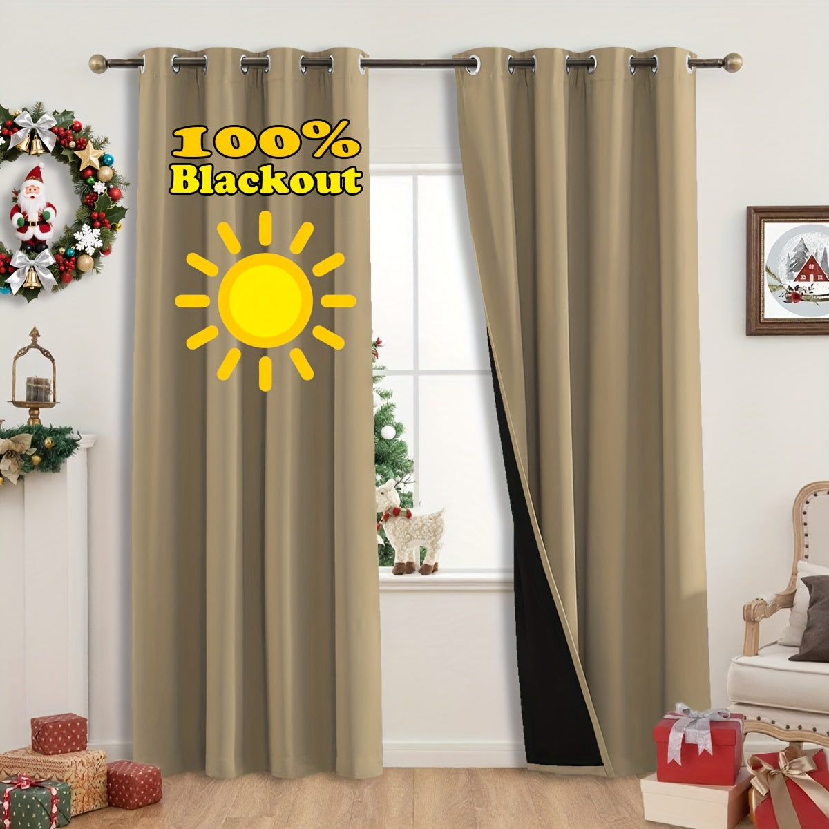 Rideaux occultants thermiques 100 % blackout à œillets – lot de 2 panneaux