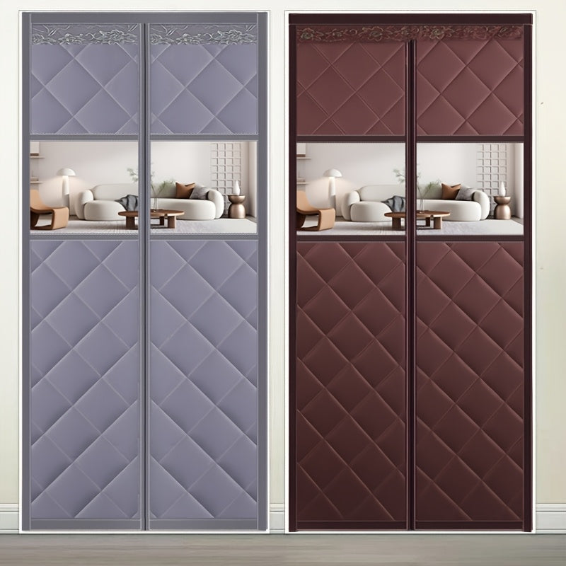 Rideau de porte isolant thermique matelassé avec fenêtre transparente magnétique