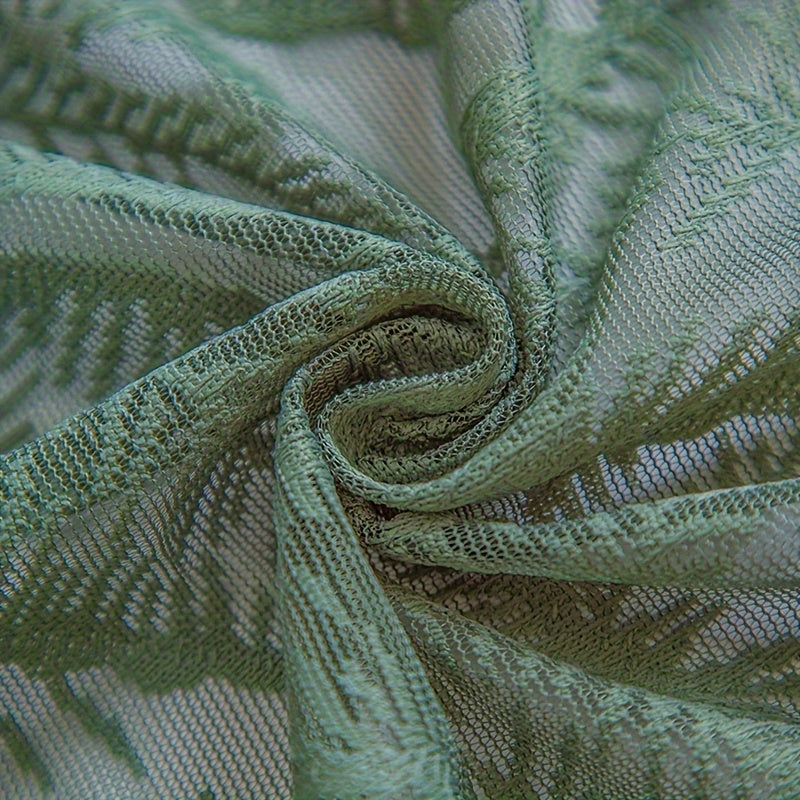 Rideau voilage vert à motifs feuilles ajouré avec œillets