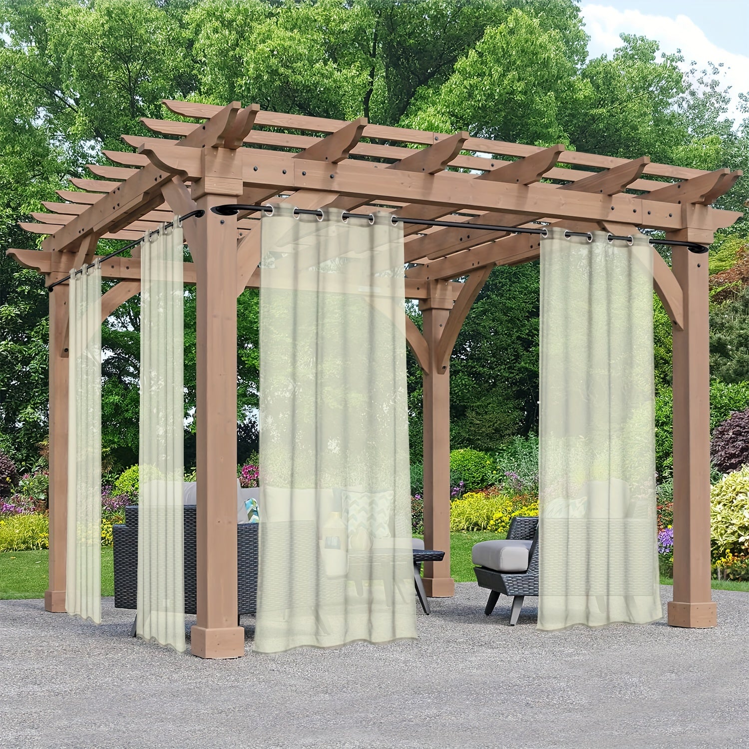 Rideaux voilage extérieur à œillets pour pergola et terrasse (2 panneaux)