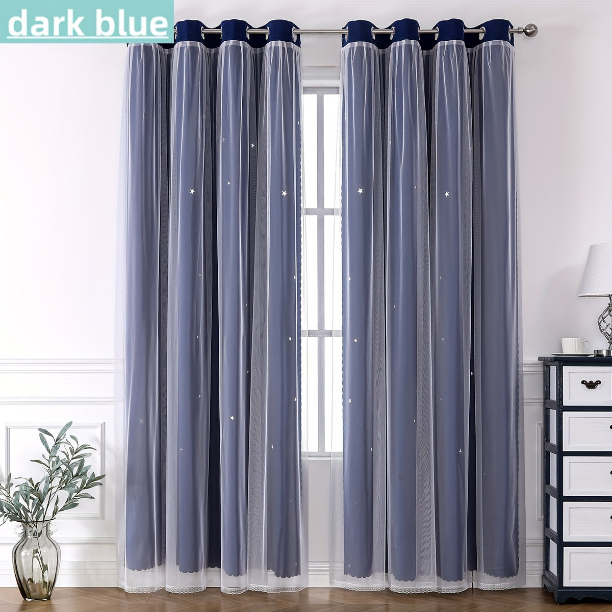Rideaux occultants double couche avec voile étoilé en polyester pour chambre et salon