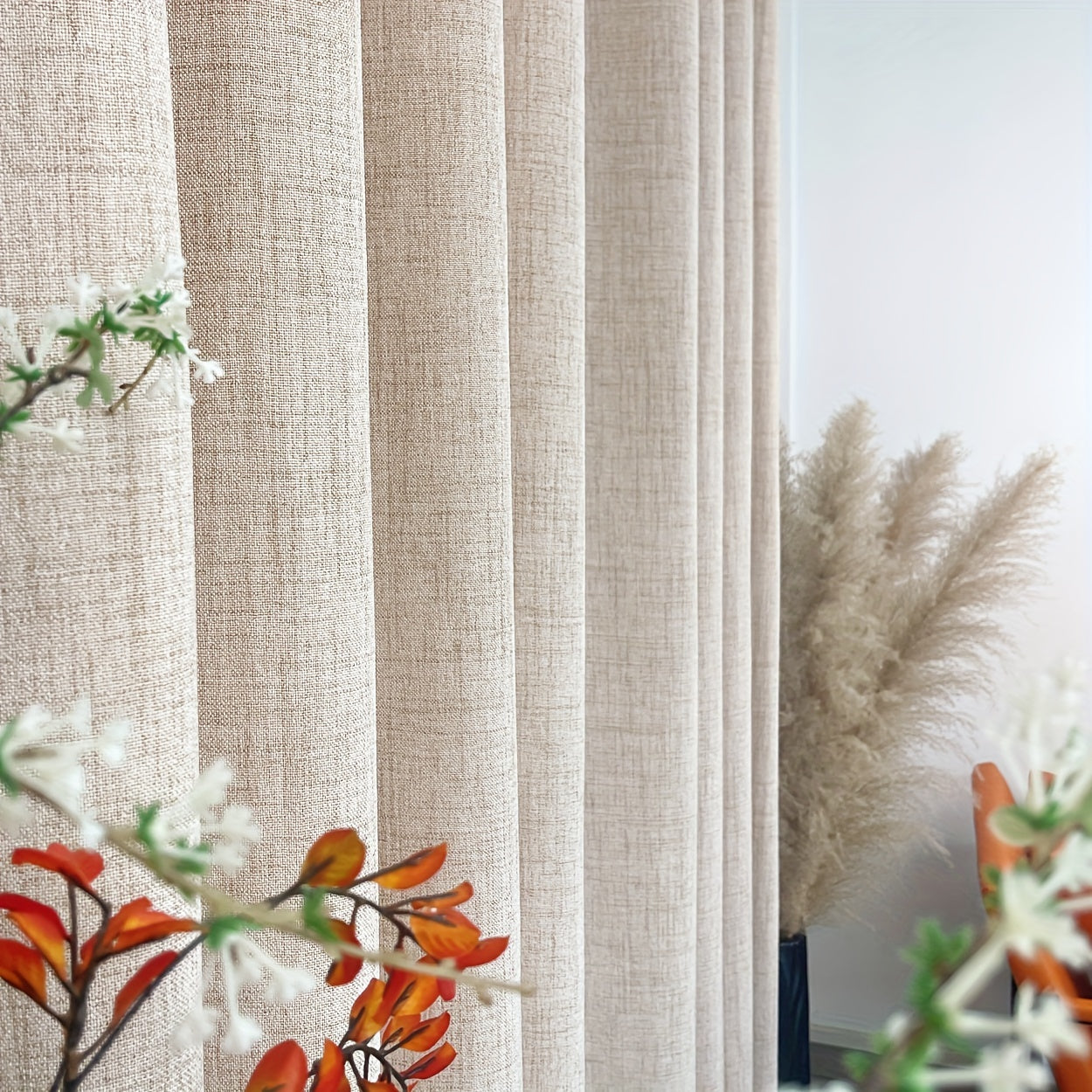 Rideau effet lin tamisant à œillets style classique pour salon et chambre