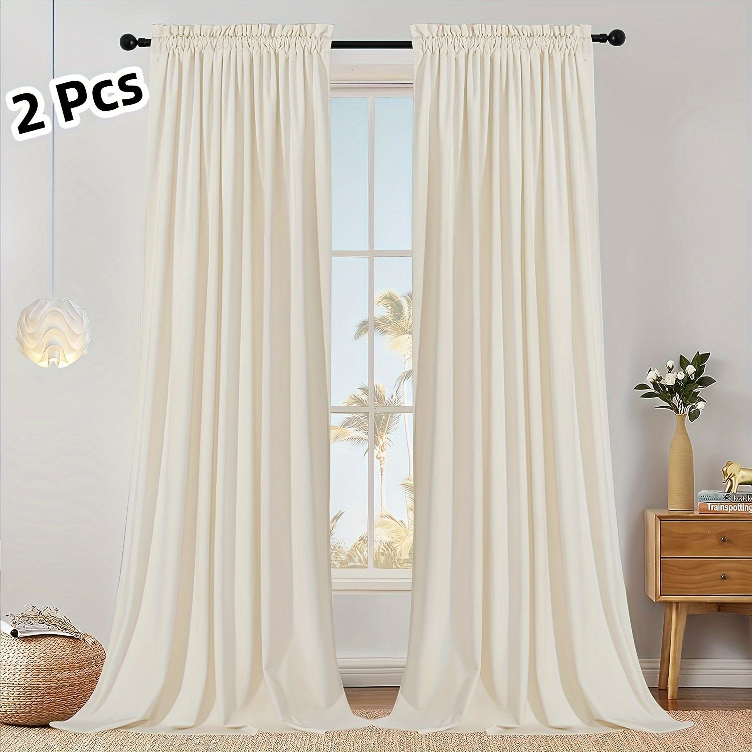 Rideaux tamisants unis en polyester effet flanelle pour chambre et salon (2 panneaux)
