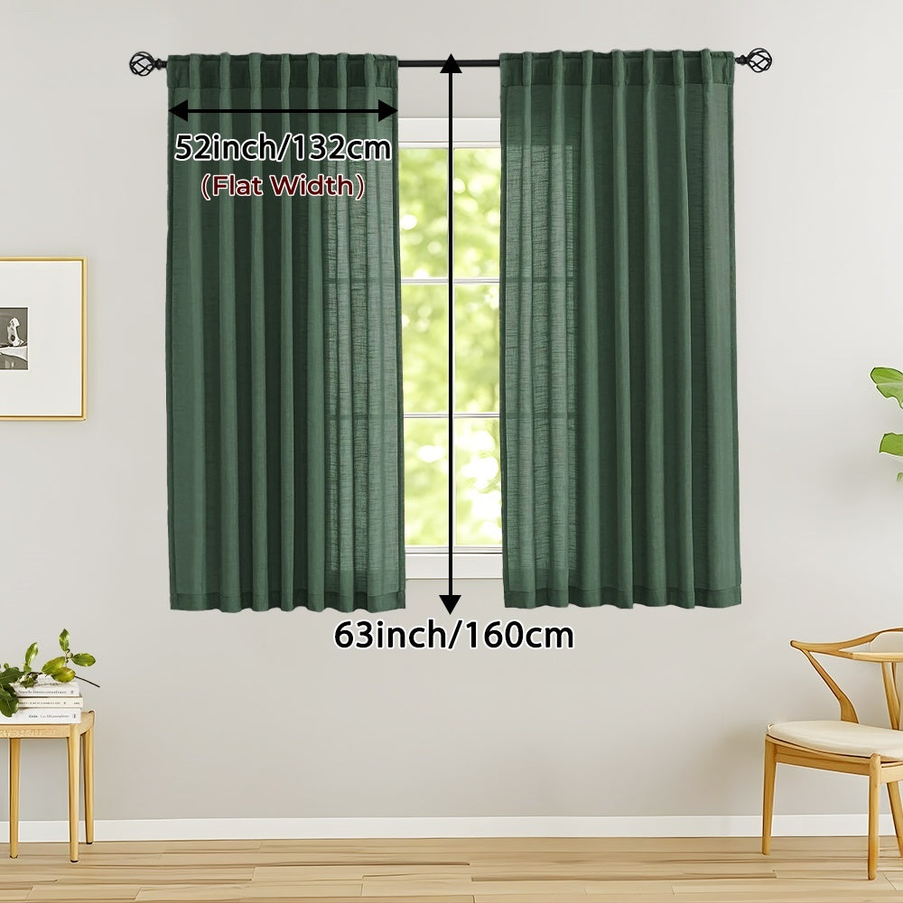 Rideaux voilage lin mélangé semi-transparents style classique (2 Panneaux)