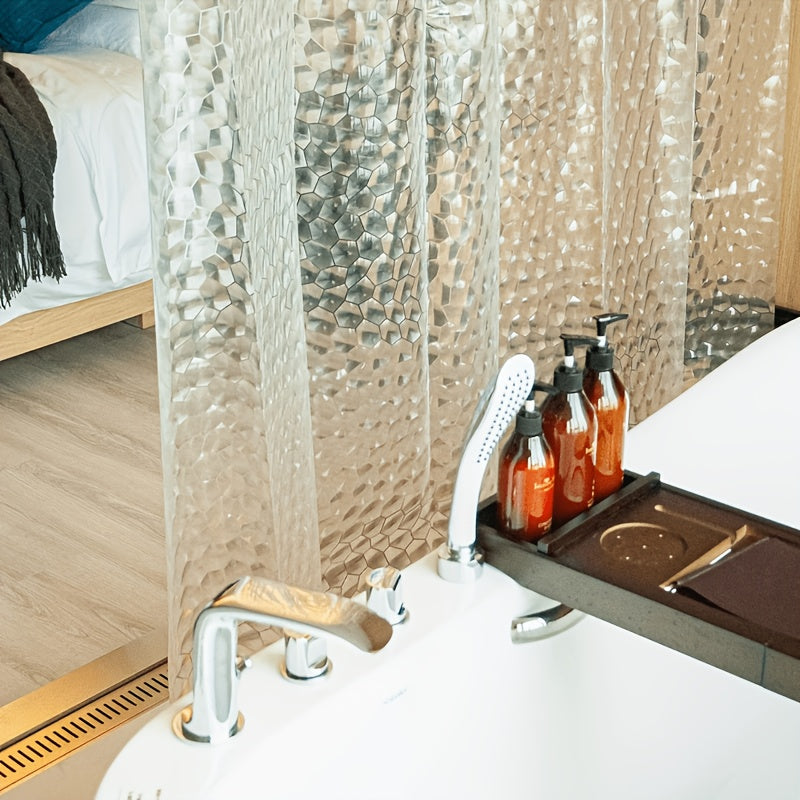 Rideau de douche en polyéthylène motif cubes d’eau semi-transparent