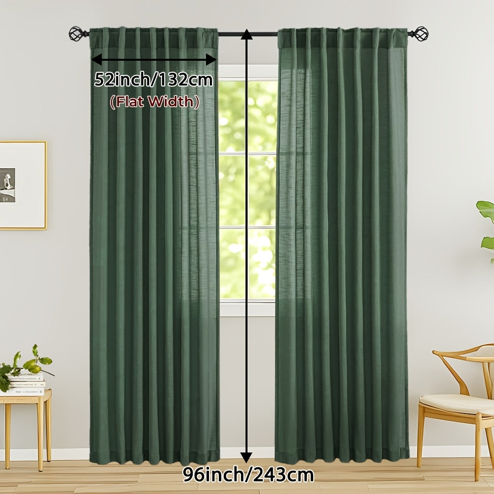 Rideaux voilage lin mélangé semi-transparents style classique (2 Panneaux)