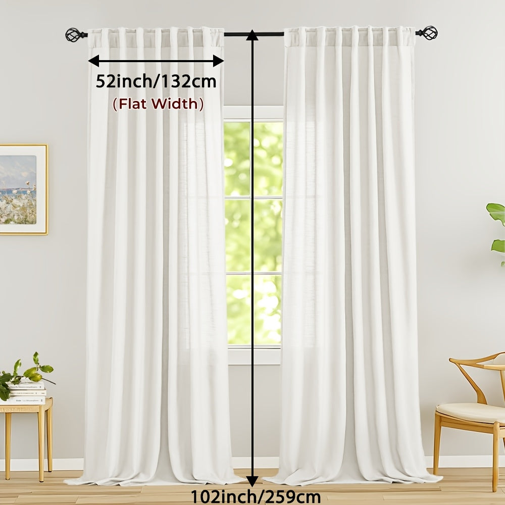 Rideaux voilage lin mélangé semi-transparents style classique (2 Panneaux)
