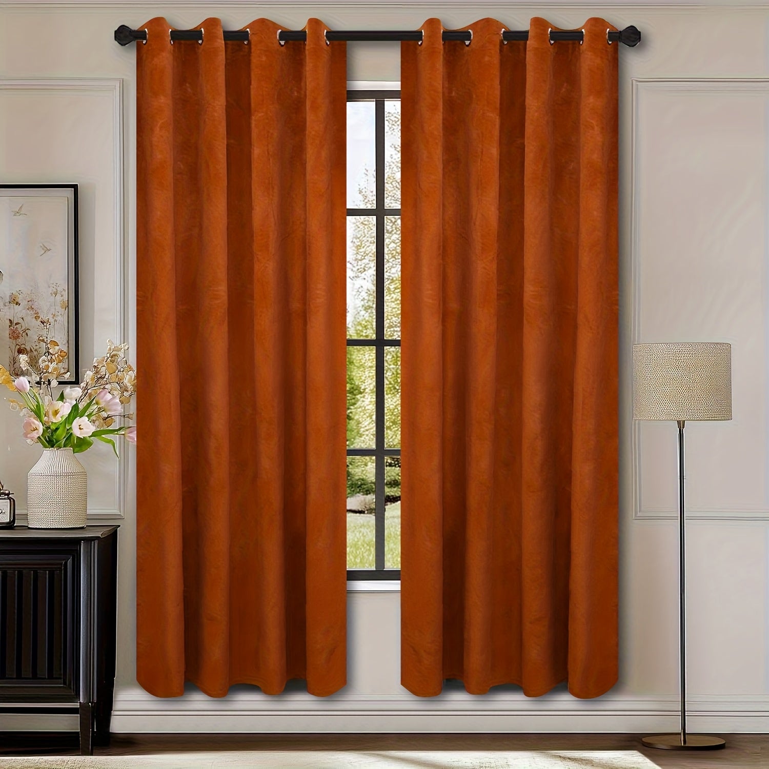 Rideaux velours tamisants unis en polyester avec œillets (2 panneaux)