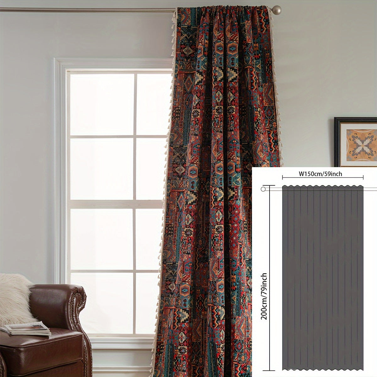 Rideau jacquard occultant vintage à motif géométrique en polyester