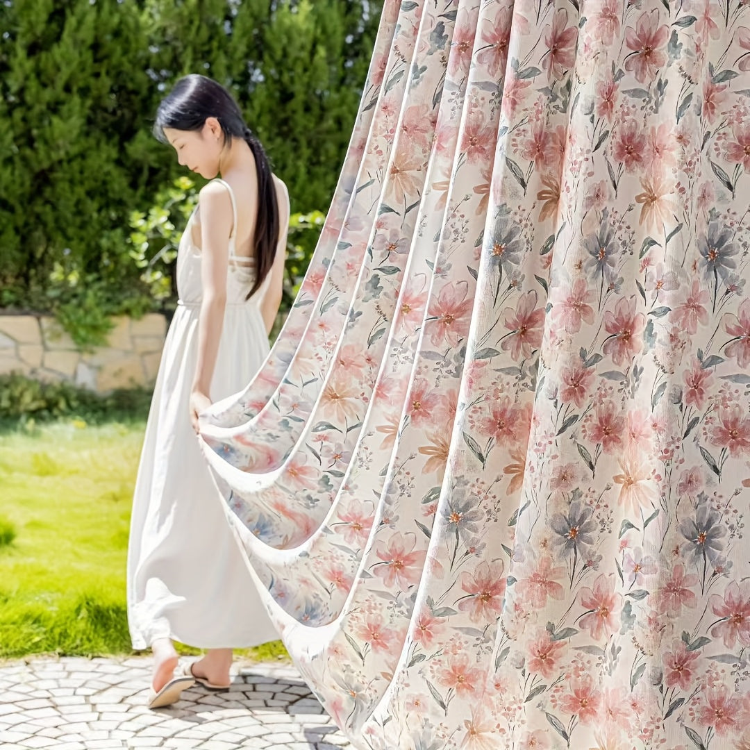 Rideau occultant en chenille jacquard floral style campagne française