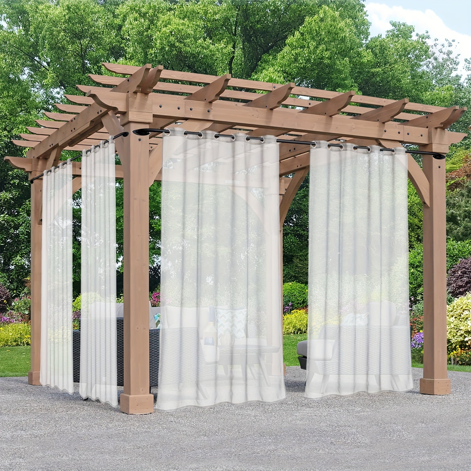 Rideaux voilage extérieur à œillets pour pergola et terrasse (2 panneaux)