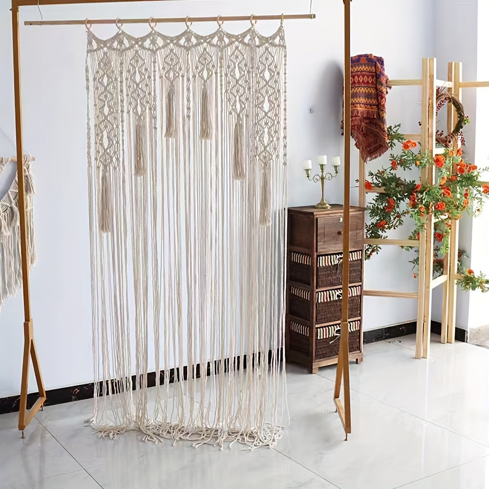 Rideau macramé bohème fait main 85x200 cm pour porte et séparation (1 panneau)
