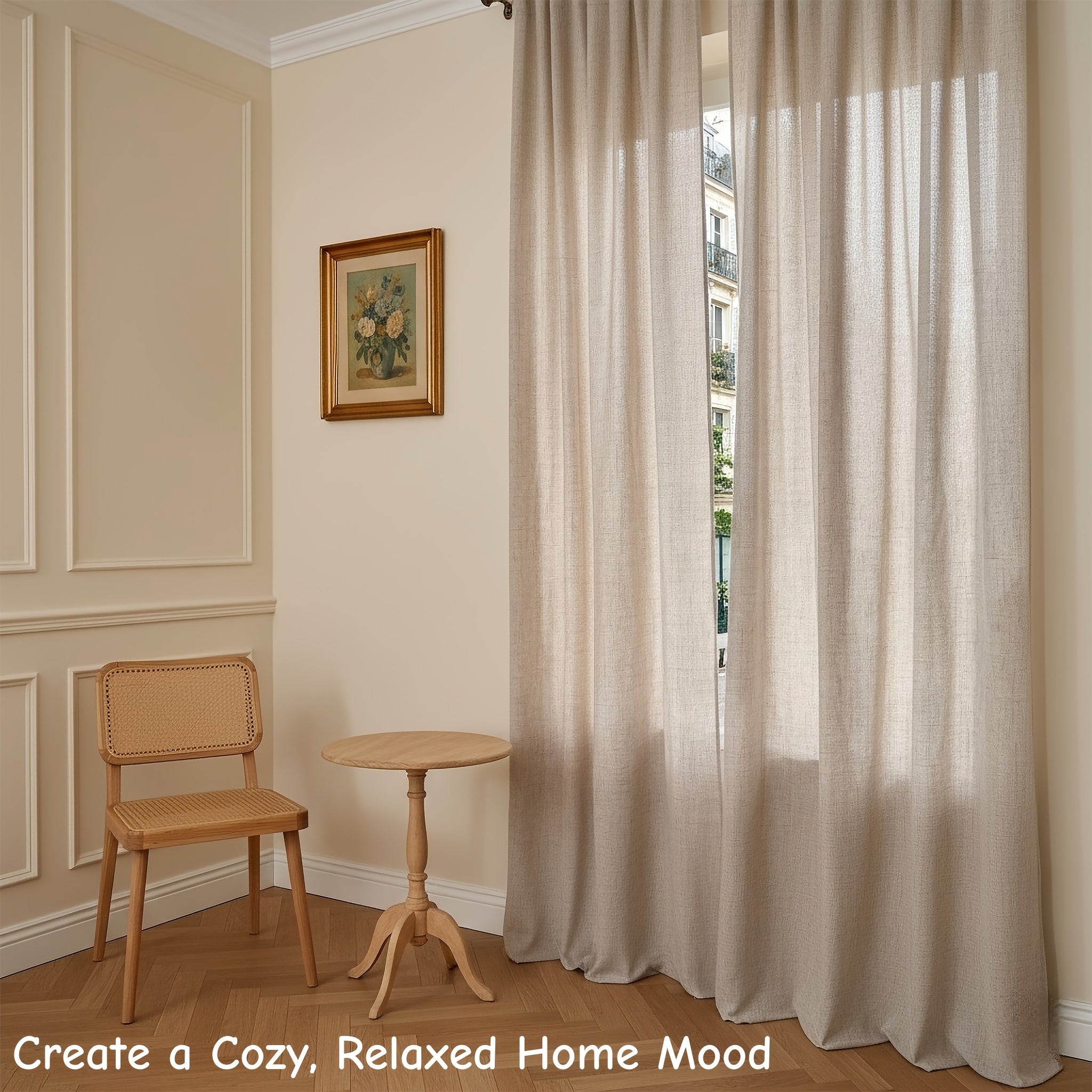 Rideaux tamisants effet lin polyester pour salon et chambre (2 panneaux)