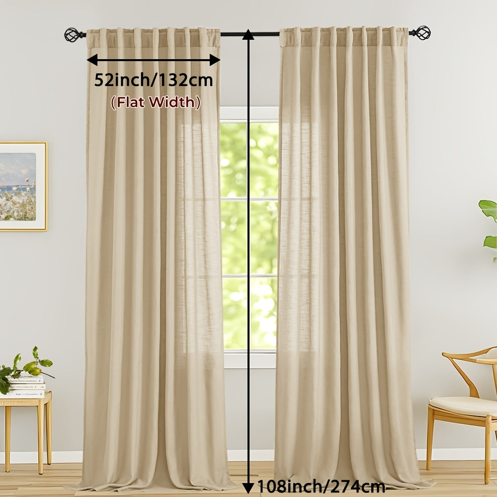Rideaux voilage lin mélangé semi-transparents style classique (2 Panneaux)