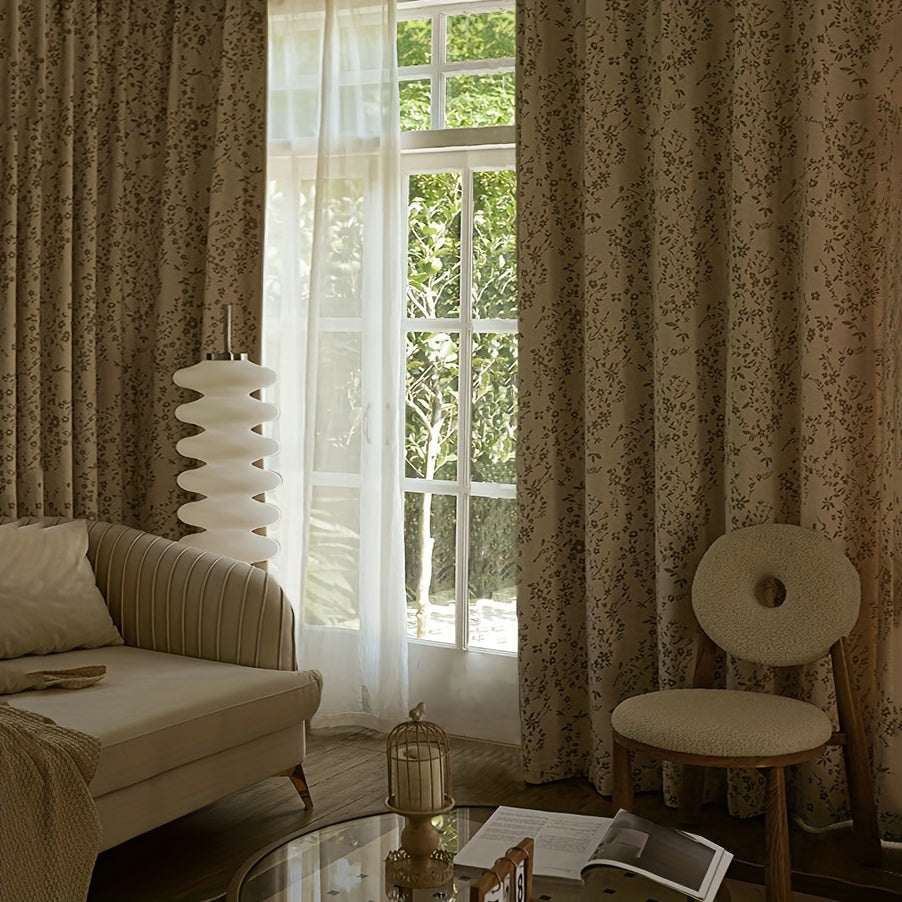 Rideau chenille jacquard crème à fleurs occultant 80 % pour salon