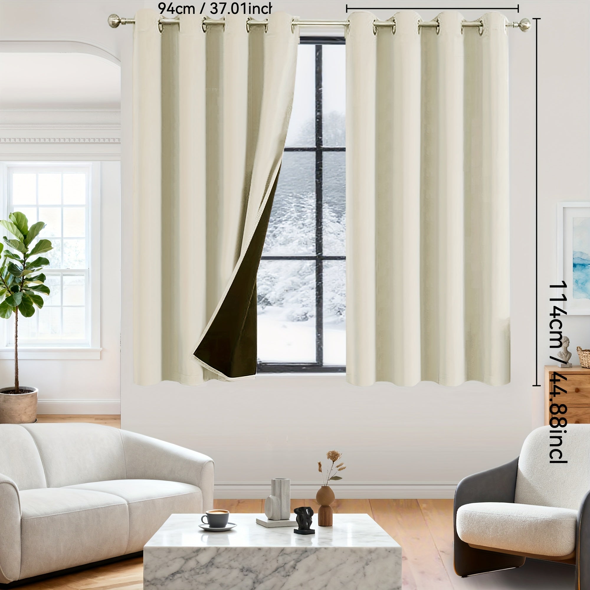 Rideaux occultants 100% blackout en polyester thermique (2 panneaux)