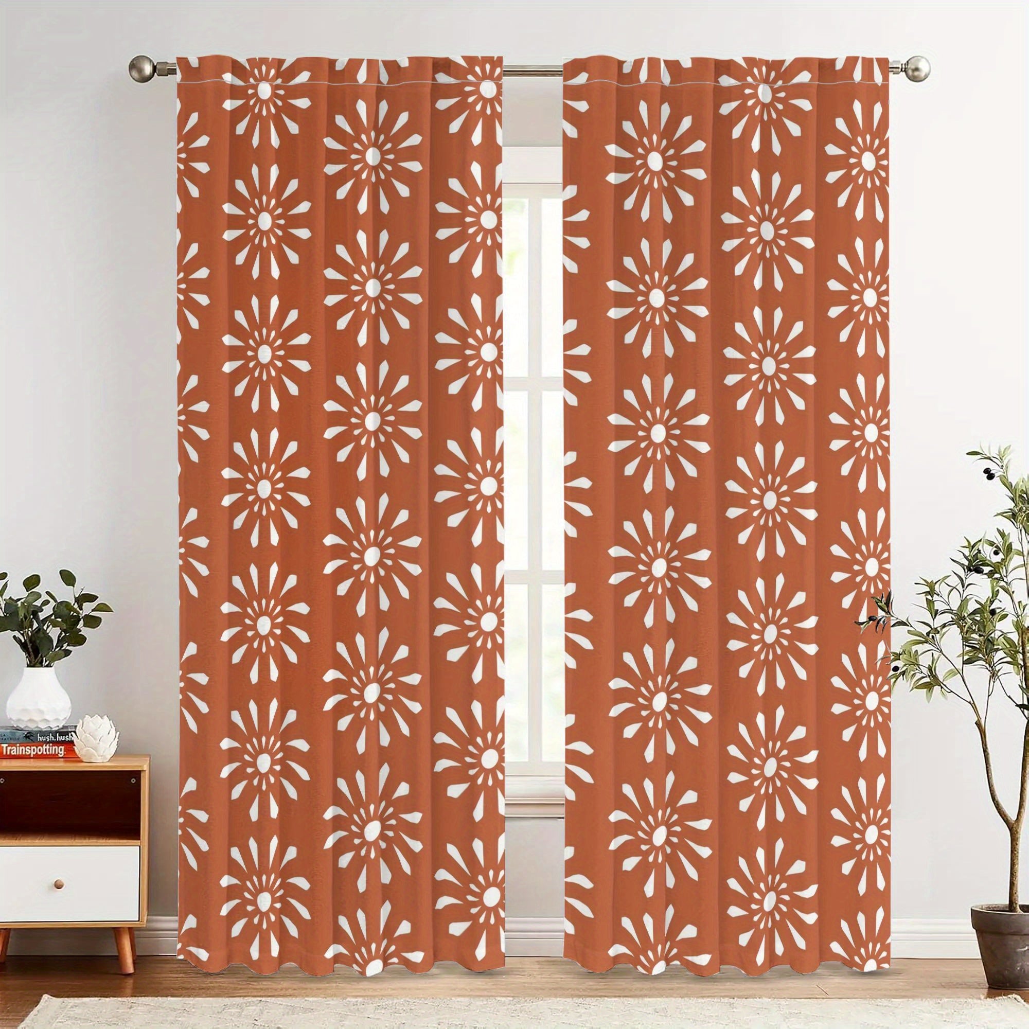 Rideaux occultants terracotta motif marocain en polyester (2 panneaux)