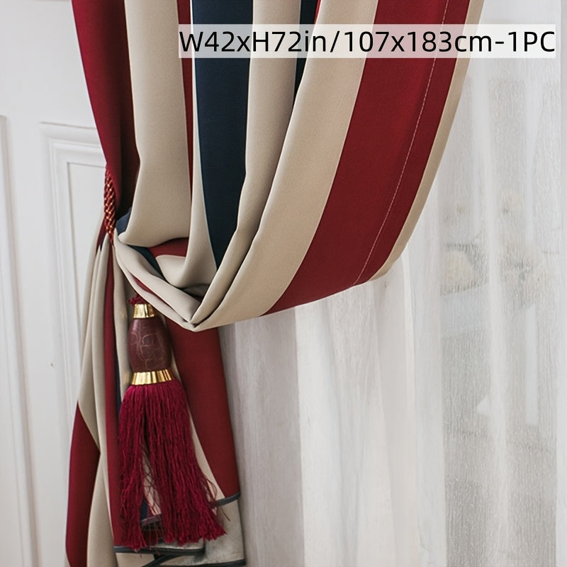 Rideau à rayures rouge bleu style méditerranéen en polyester (1 panneau)