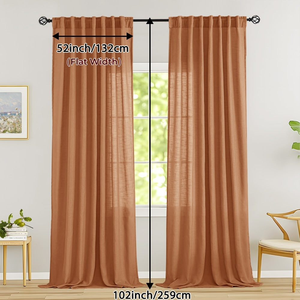 Rideaux voilage lin mélangé semi-transparents style classique (2 Panneaux)