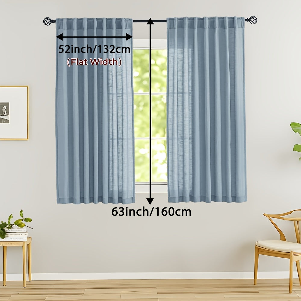 Rideaux voilage lin mélangé semi-transparents style classique (2 Panneaux)