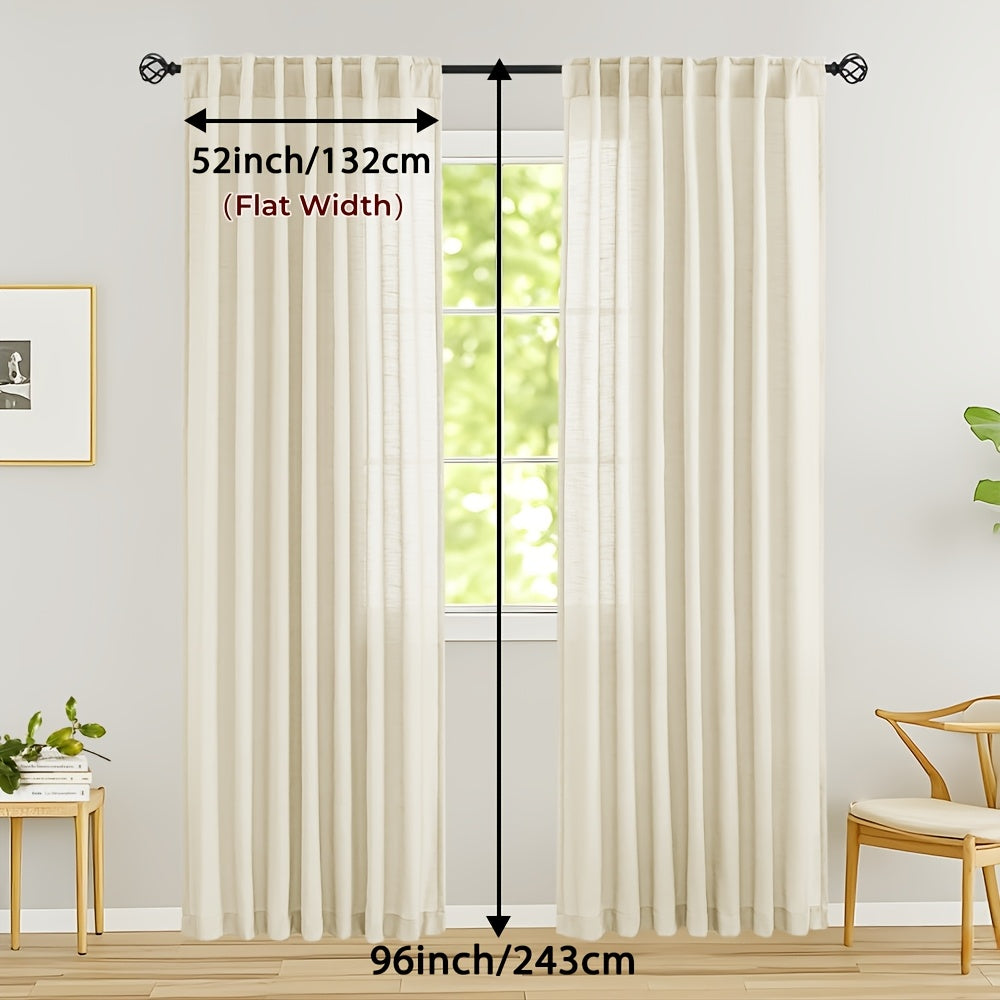 Rideaux voilage lin mélangé semi-transparents style classique (2 Panneaux)