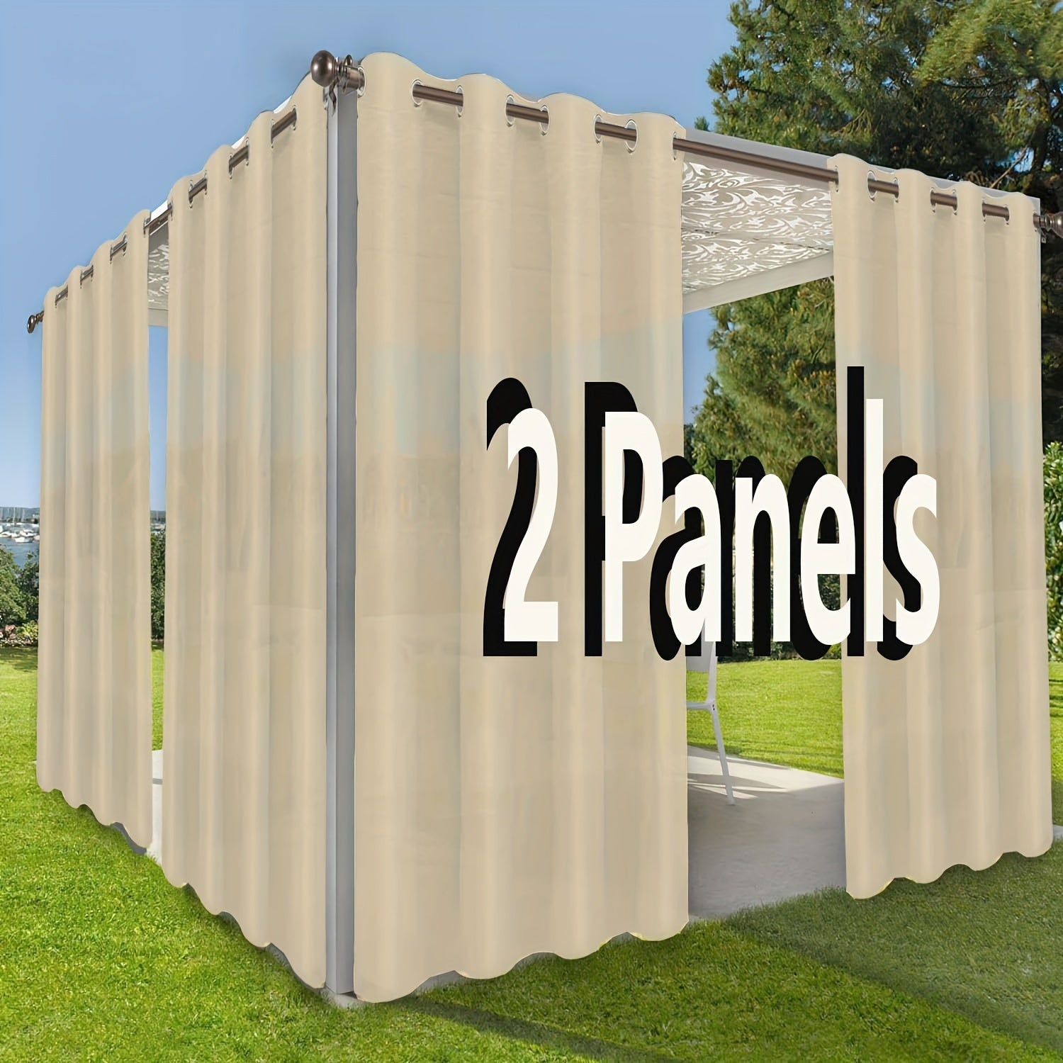 Rideaux extérieurs à œillets effet uni élégant pour pergola (2 panneaux)