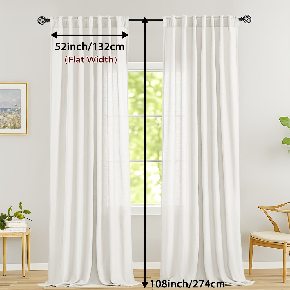 Rideaux voilage lin mélangé semi-transparents style classique (2 Panneaux)