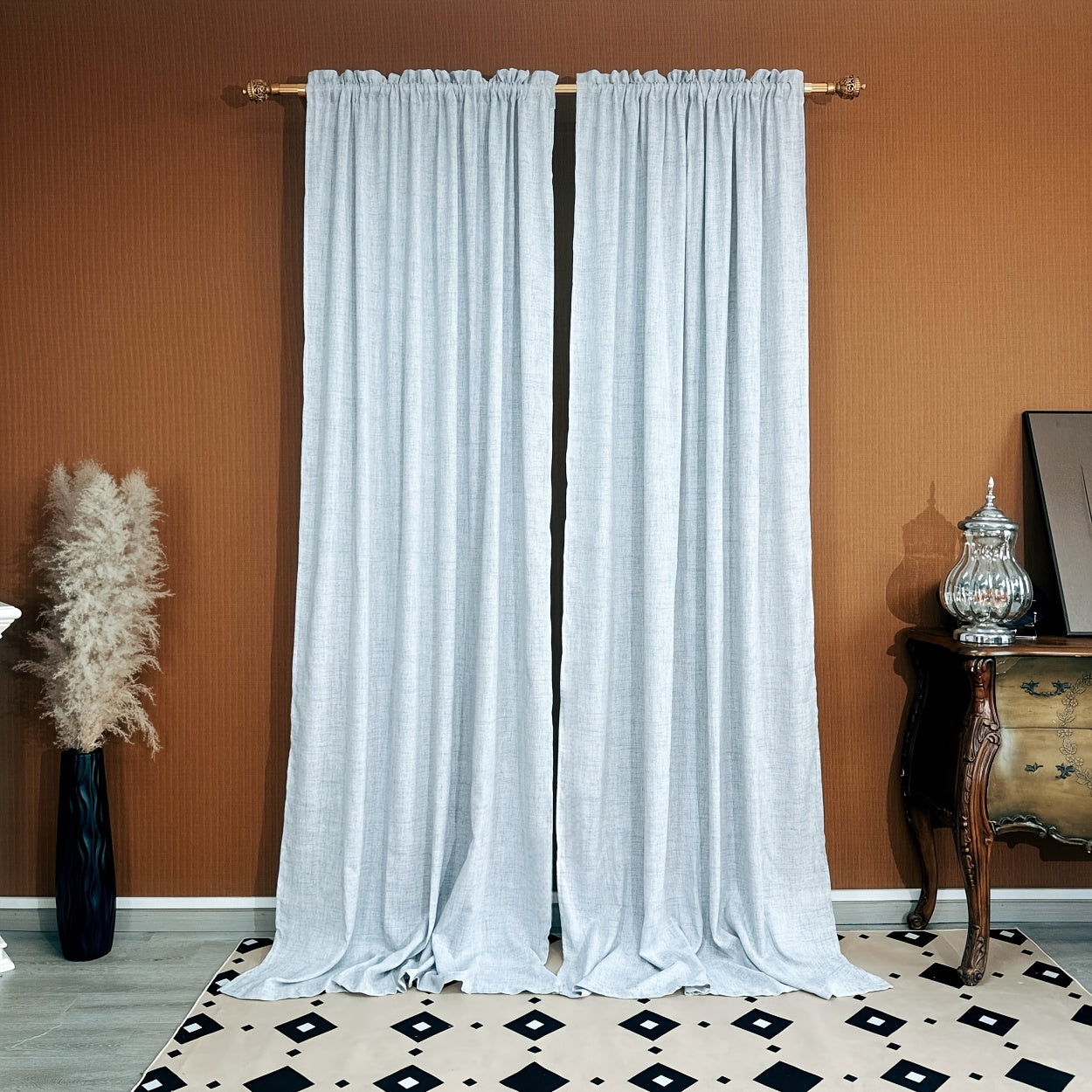 Rideaux tamisants effet lin unis en polyester pour salon et chambre (2 panneaux)
