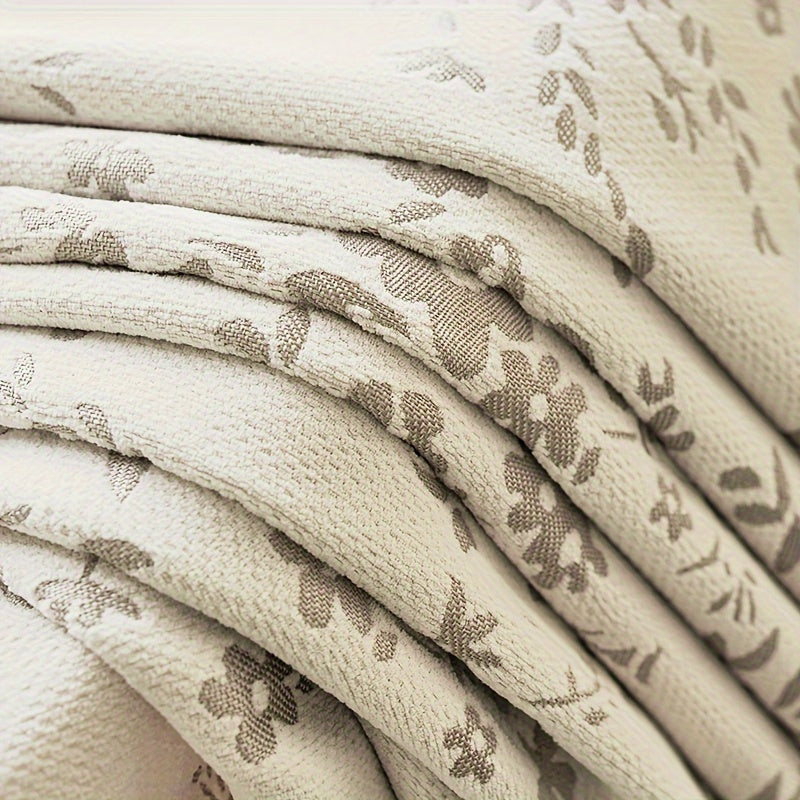 Rideau chenille jacquard crème à fleurs occultant 80 % pour salon
