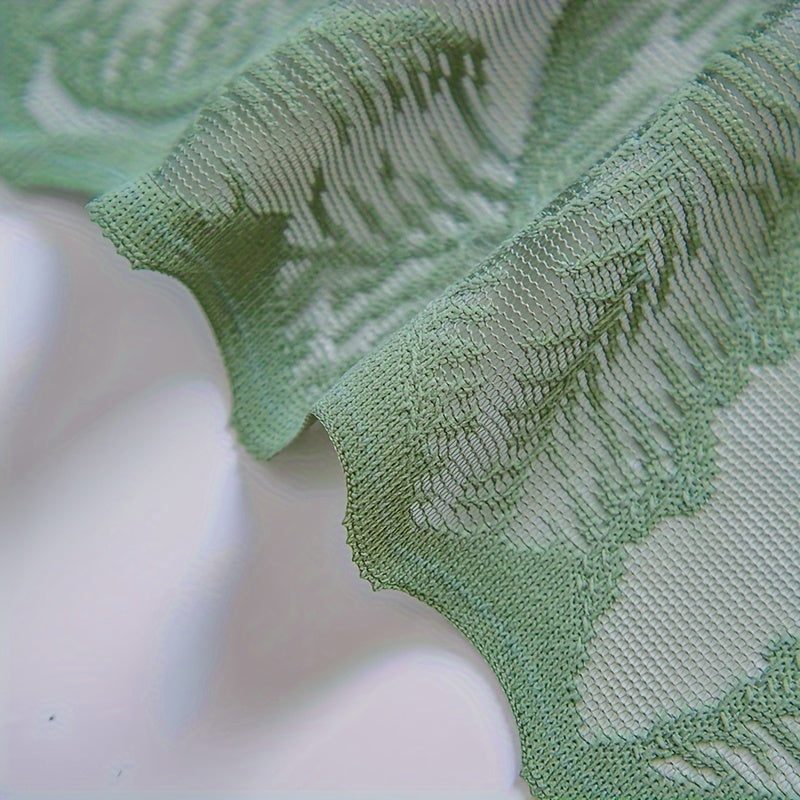 Rideau voilage vert à motifs feuilles ajouré avec œillets