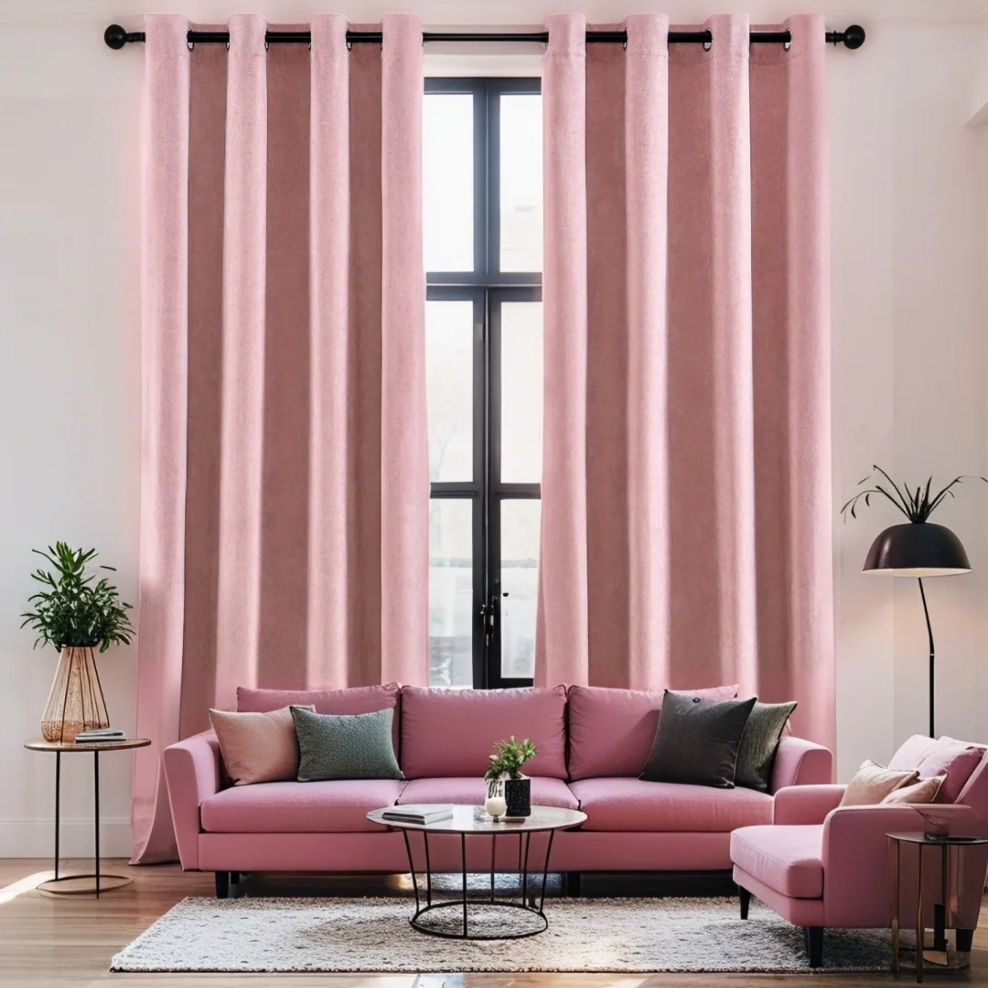 Rideaux en velours chenille épais à œillets pour salon (2 panneaux)