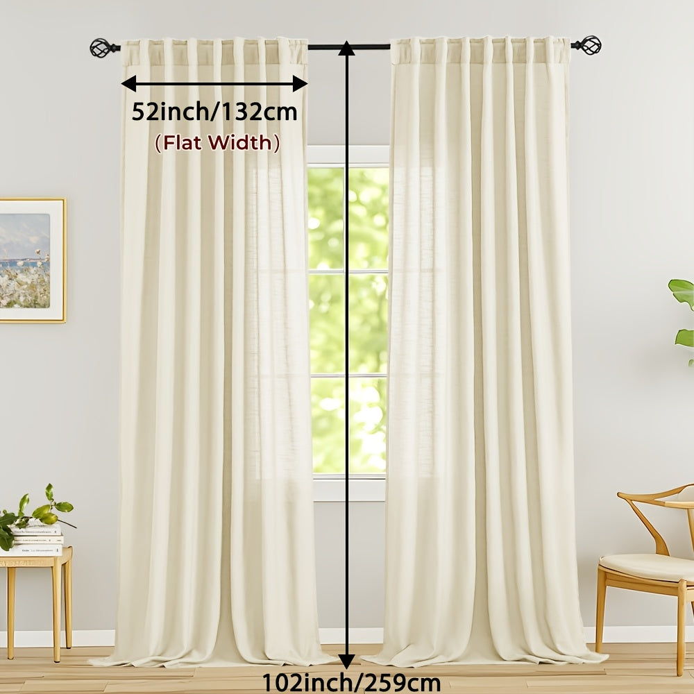 Rideaux voilage lin mélangé semi-transparents style classique (2 Panneaux)