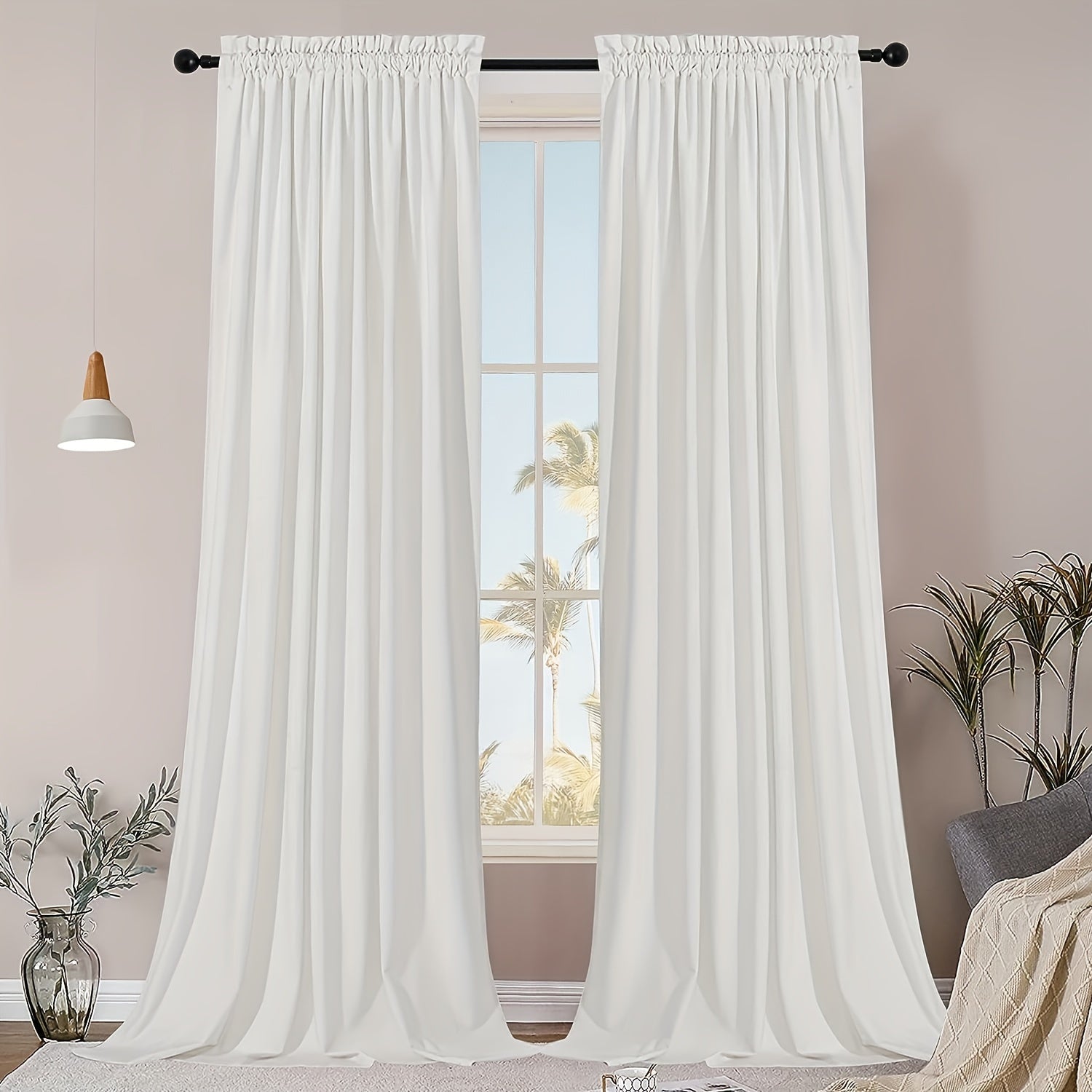 Rideaux tamisants unis en polyester effet flanelle pour chambre et salon (2 panneaux)