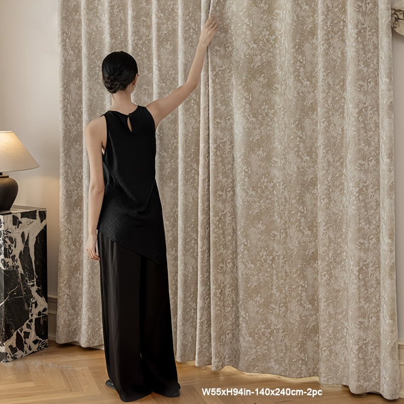 Rideaux occultants chenille jacquard style français pour salon et chambre (2 panneaux)