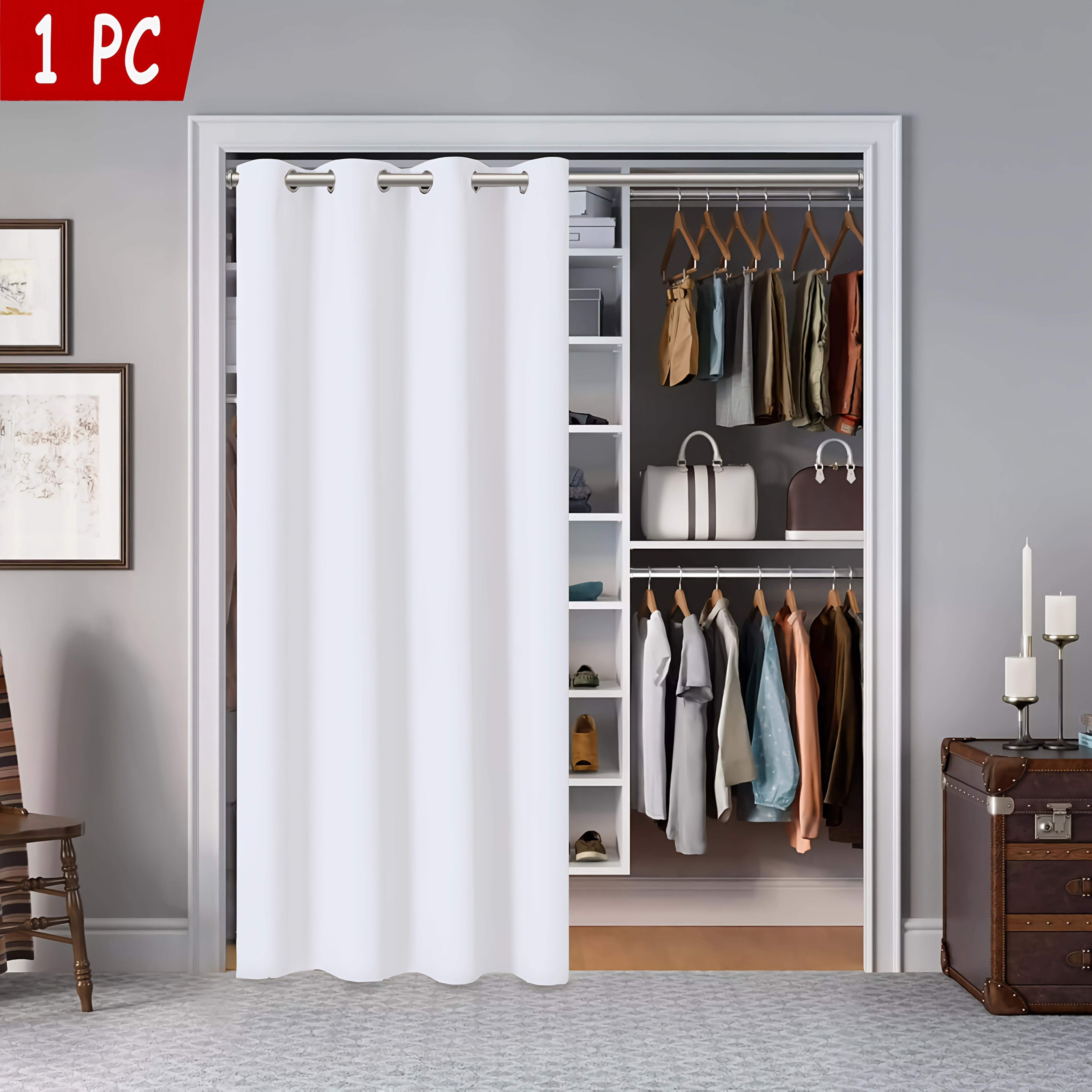 Rideau occultant thermique pour porte et placard en polyester à œillets