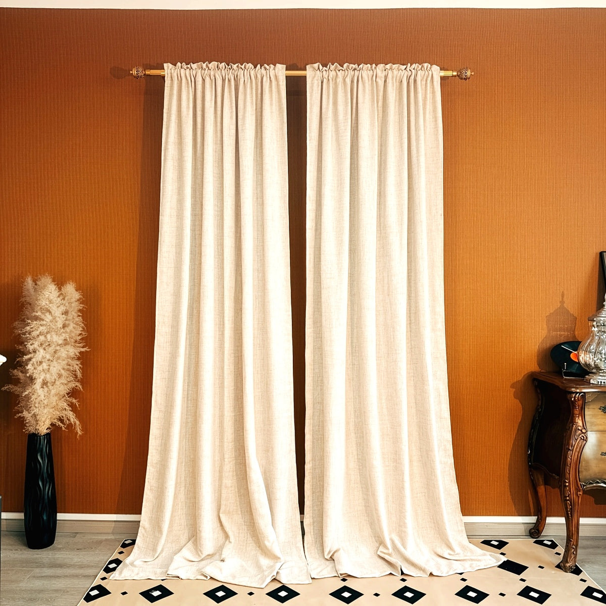 Rideaux tamisants effet lin unis en polyester, largeur moins de 100 cm