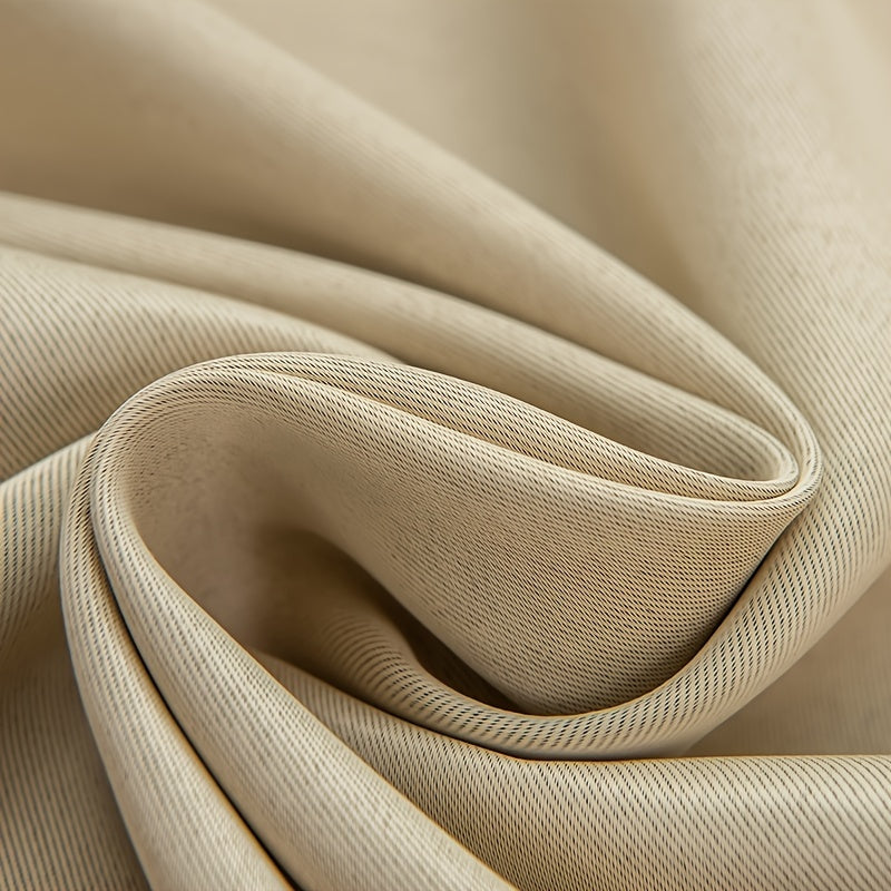 Rideau double épaisseur occultant en polyester beige avec voilage dentelle