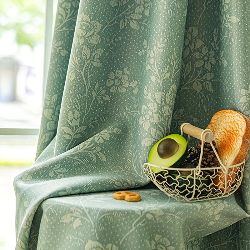 Rideau jacquard chenille vert matcha occultant à œillets
