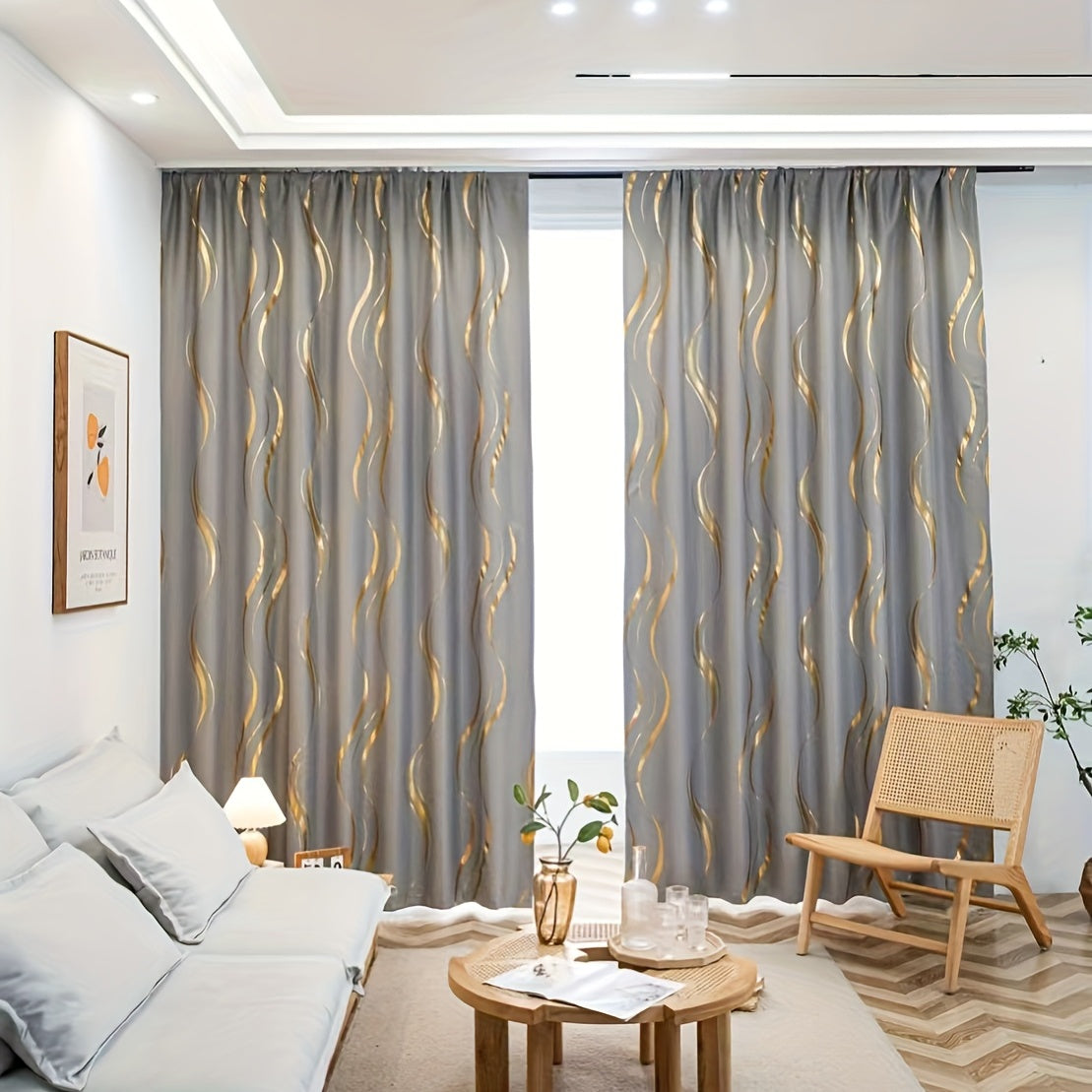 Rideau occultant noir et doré à motifs ondulés pour salon et chambre