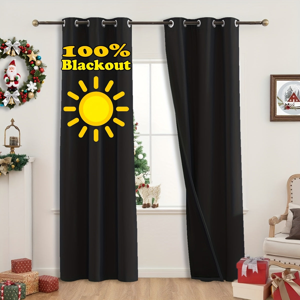 Rideaux occultants thermiques 100 % blackout à œillets – lot de 2 panneaux