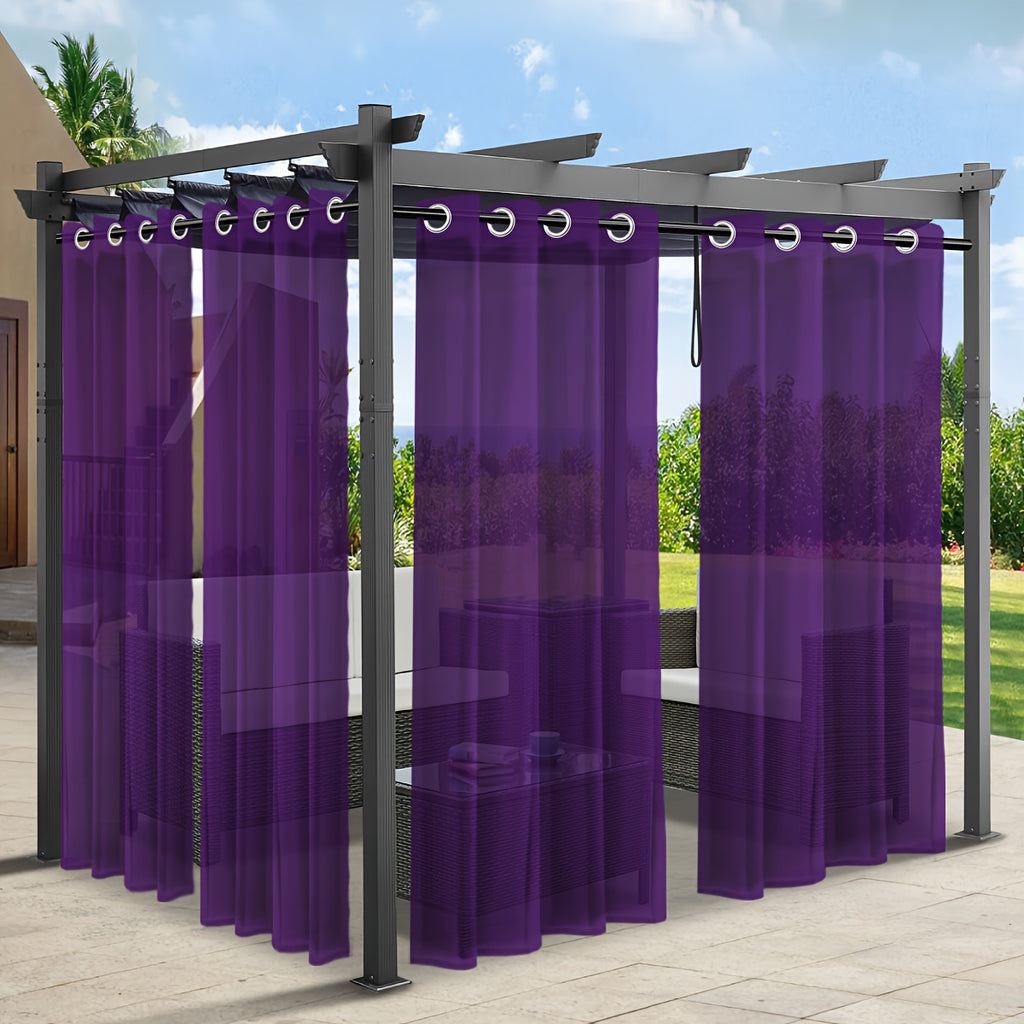 Rideaux voilage extérieur effet lin à œillets pour pergola (2 panneaux, violet