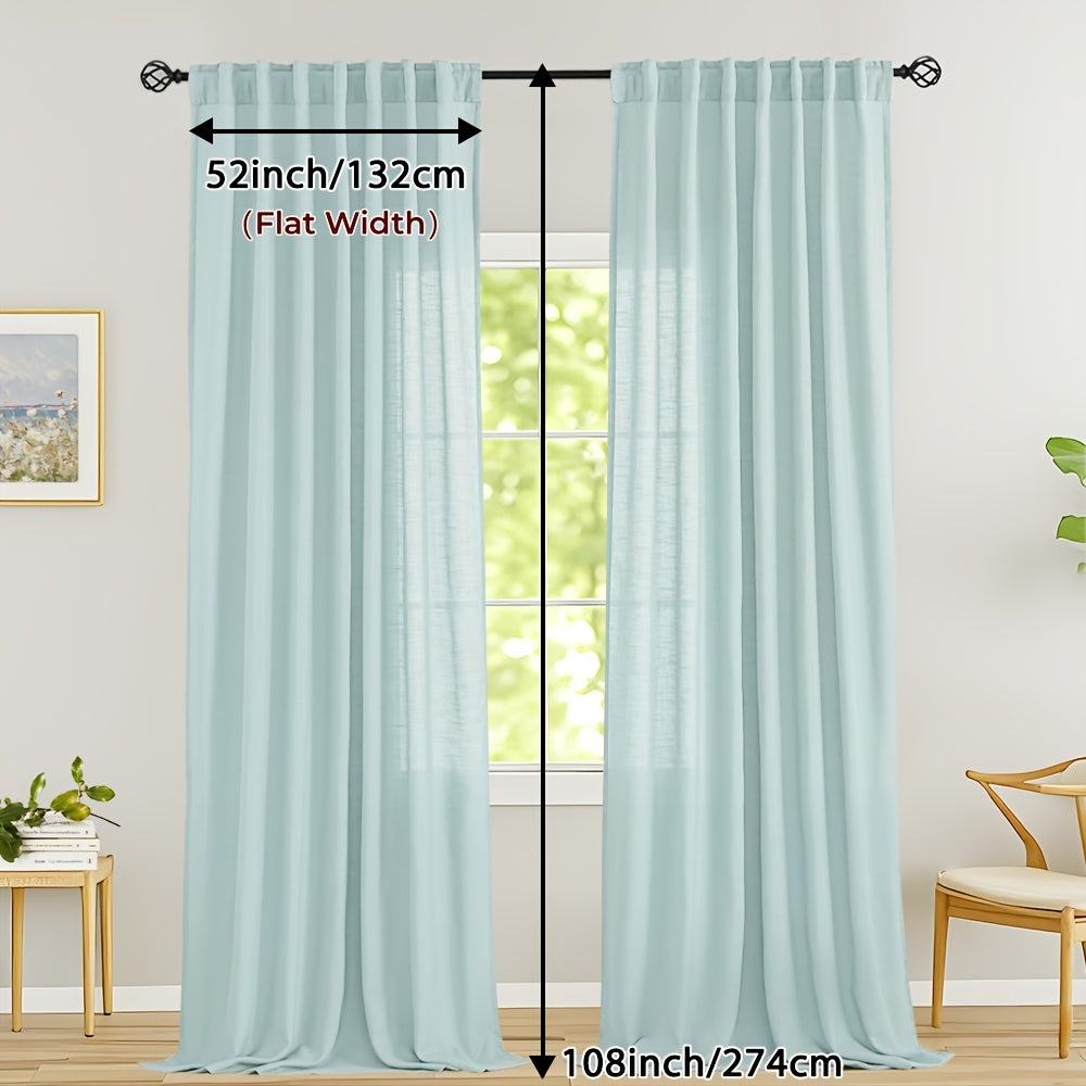 Rideaux voilage lin mélangé semi-transparents style classique (2 Panneaux)