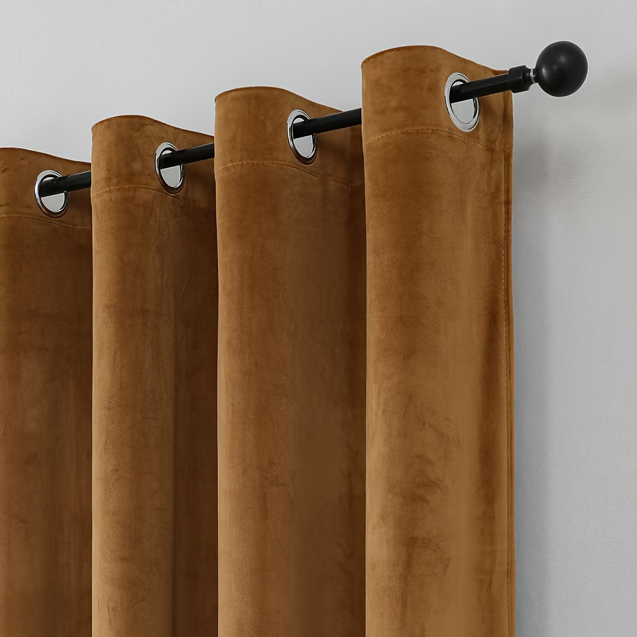 Rideaux occultants velours marron café en polyester (2 panneaux)