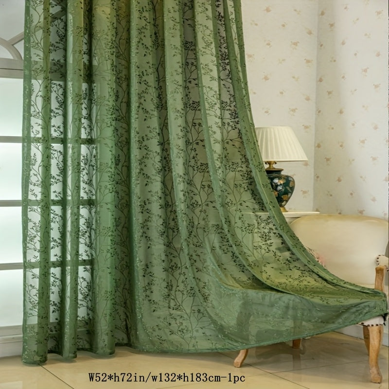 Rideau voilage vert jacquard à motifs branches style vintage