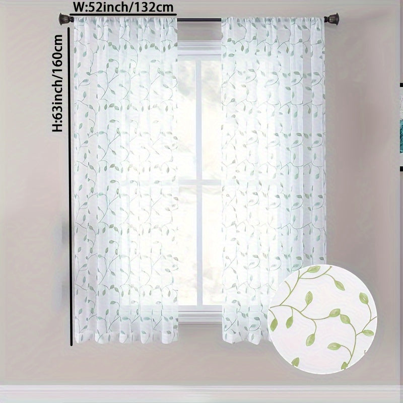 Rideau voilage brodé feuilles en polyester tamisant pour cuisine (1/2 panneaux)
