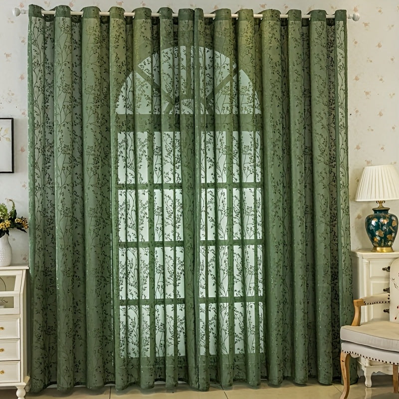 Rideau voilage vert jacquard à motifs branches style vintage