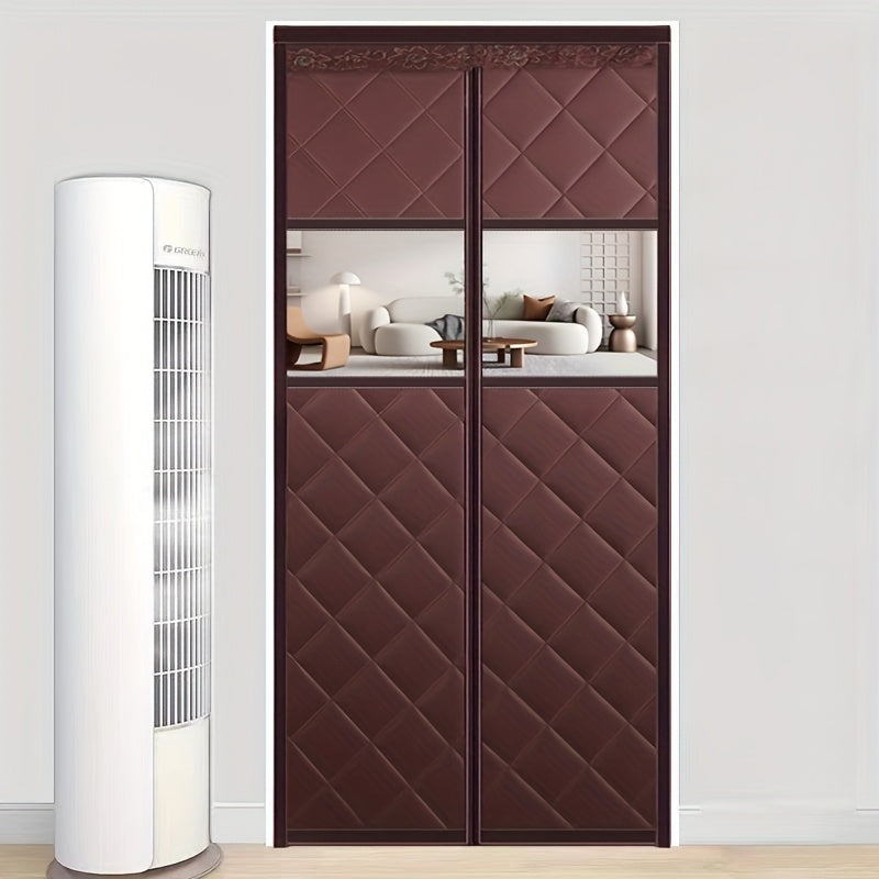 Rideau de porte isolant thermique matelassé avec fenêtre transparente magnétique